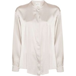 Forte Forte, Blouses & Shirts, Dames, Beige, L, Satijn, Satijnen Afwerking Hemd Met Kraag