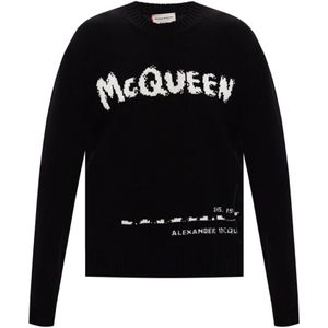 Alexander McQueen, Truien, Heren, Zwart, L, Katoen, Gebreide trui met logo
