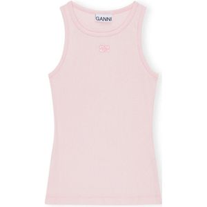 Ganni, Tops, Dames, Roze, M, Katoen, Rib Tank Top met Front Logo