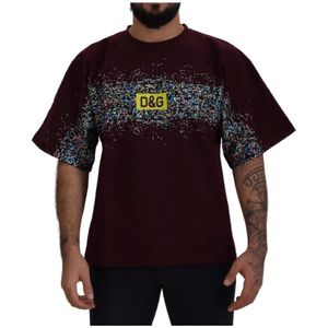 Dolce & Gabbana, Tops, Heren, Rood, L, Katoen, Bordeaux TV Print T-shirt