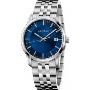 Calvin Klein, Accessoires, Dames, Grijs, ONE Size, Infinity Quartz Horloge - Blauwe Wijzerplaat, Roestvrijstalen Band