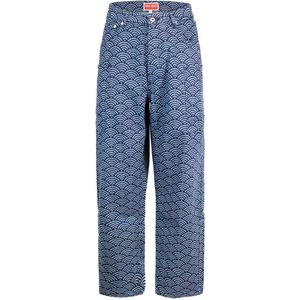 Kenzo, Gedrukte Denim Wijde Pijpen Broek Blauw, Heren, Maat:W30