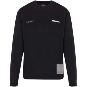 Yohji Yamamoto, Sweatshirts & Hoodies, Heren, Zwart, XL, Katoen, Zwarte Katoenen Jersey Sweater met Neighborhood Logo Print