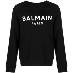 Balmain, Sweatshirts & Hoodies, Heren, Zwart, XL, Katoen, Zwarte Sweater met Balmain Paris Logo