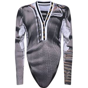 Y/Project, Blouses & Shirts, Dames, Grijs, M, Geruit Patroon Trompe l’Oeil Bodysuit