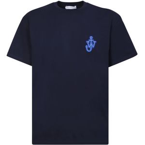 JW Anderson, Navyblauw Anker Katoenen T-Shirt Blauw, Heren, Maat:2XS