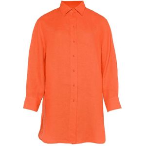 Eres, Blouses & Shirts, Dames, Oranje, M, Linnen, Oranje Linnen Overhemd Klassieke Kraag