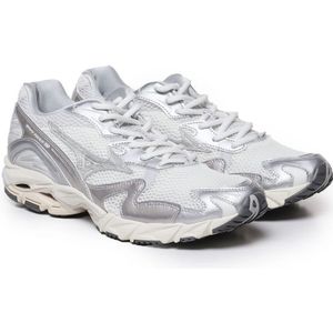 Mizuno, Schoenen, Heren, Grijs, 45 1/2 EU, Zilveren Sneakers met Wave Technologie