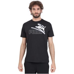 Puma, Tops, Heren, Zwart, S, Katoen, Sportief Zwart T-shirt met Logo Print