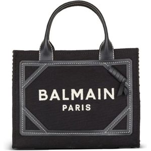 Balmain, Tassen, Dames, Zwart, ONE Size, Leer, B-Army Handtas in Zwart en Grijs