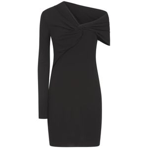 Saint Laurent, Kleedjes, Dames, Zwart, S, Asymmetrische Crepe Gebreide Jurk