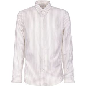Brunello Cucinelli, Gestreept Katoenen Overhemd - Regular Fit Grijs, Heren, Maat:M