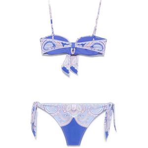 Zimmermann, Badkleding, Dames, Blauw, XS, Blauwe Zee Bikini met Bedrukte Verstevigingen