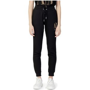 Armani Exchange, Zwarte Katoenen Vetersluiting Broek Zwart, Dames, Maat:M