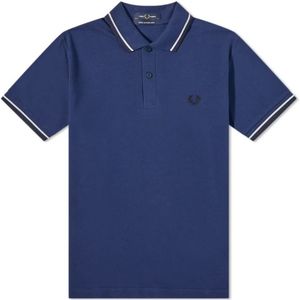 Fred Perry, Original Twin Tipped Polo French Navy/ Snow White/ Navy Blauw, Heren, Maat:2XS