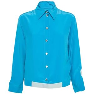 Chanel Vintage, Blauwe Zijden Chanel Blouse Blauw, Dames, Maat:S