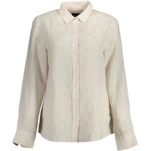 Gant, Blouses & Shirts, Dames, Beige, M, Elegante Beige Overhemd met Italiaanse Kraag