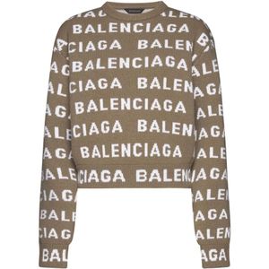 Balenciaga, Truien, Dames, Veelkleurig, M, Stijlvolle Sweaters in Wit/Blauw