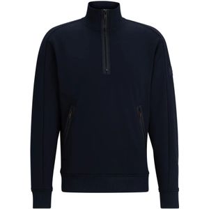 Hugo Boss, Sweatshirts & Hoodies, Heren, Blauw, M, Katoen, Heren Regular-Fit Half Zip Sweater
