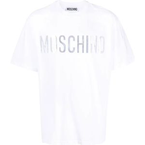 Moschino, Tops, Heren, Wit, S, Katoen, Wit Logo-Print Katoenen T-Shirt