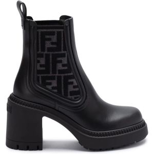 Fendi, Schoenen, Dames, Zwart, 39 EU, Leer, Zwarte leren motorlaarzen