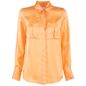 Nenette, Blouses & Shirts, Dames, Oranje, XL, Satijn, Satijnen Viscose Lange Mouw Shirt