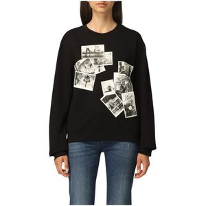 Love Moschino, Sweatshirts & Hoodies, Dames, Zwart, L, Katoen, Zwarte katoenen trui met merkontwerp