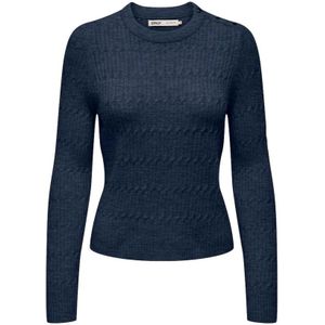 Only, LS Cable O-Neck Gebreide Jurk Blauw, Dames, Maat:M