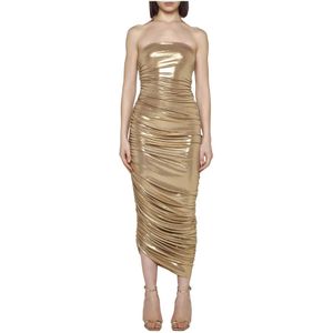 Norma Kamali, Kleedjes, Dames, Geel, M, Polyester, Gouden Strapless Diana Jurk