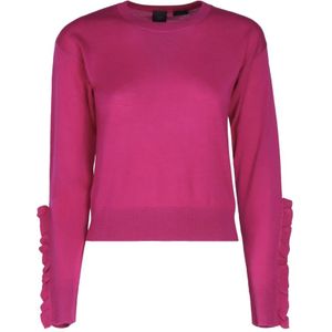 Pinko, Sweatshirts & Hoodies, Dames, Roze, M, Wol, Fuchsia Wollen Trui met Ruchedetail