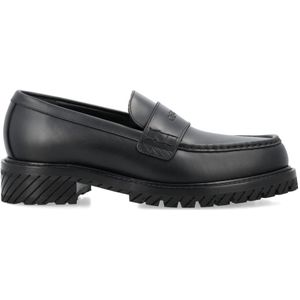 Off White, Schoenen, Heren, Zwart, 41 EU, Leer, Zwarte militaire loafers met handtekeningzool