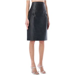 Givenchy, Rokken, Dames, Zwart, S, Leer, Zwarte Leren Hoge Taille Rok Ss 23