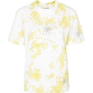 DES Phemmes, Tops, Dames, Wit, XS, Katoen, Lime Tie Dye Splash Borduurwerk T-Shirt