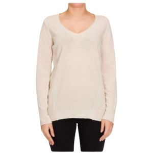 Emporio Armani, Tops, Dames, Beige, M, Wol, V-hals Trui met Ribdetails