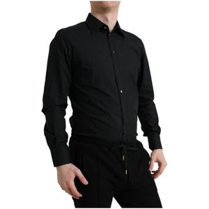 Dolce & Gabbana, Overhemden, Heren, Zwart, S, Katoen, Luxe Zwarte Slim Fit Overhemd