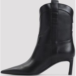 Sergio Rossi, Schoenen, Dames, Zwart, 38 EU, Leer, Zwarte Enkellaarsjes met 6cm Hak