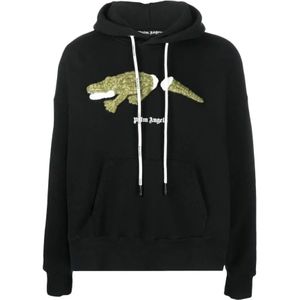 Palm Angels, Sweatshirts & Hoodies, Heren, Zwart, M, Katoen, Zwarte Katoenen Sweatshirt met Capuchon