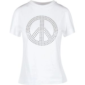 Moschino, Tops, Dames, Wit, M, Katoen, T-shirt met studs en vredessymbool