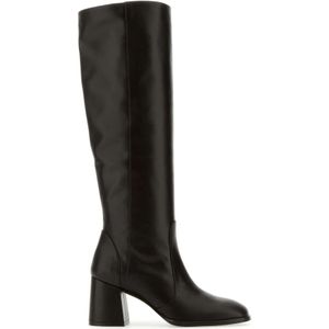 Stuart Weitzman, Donkerbruine leren Nola laarzen, 7,5 cm hak Bruin, Dames, Maat:36 EU