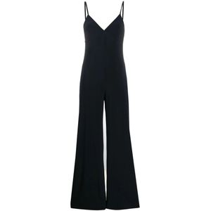 Norma Kamali, Blauwe diepe V-hals jumpsuit Blauw, Dames, Maat:M