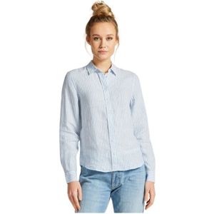 Gant, Blouses & Shirts, Dames, Blauw, L, Linnen, Gestreept Linnen Regular Fit Overhemd