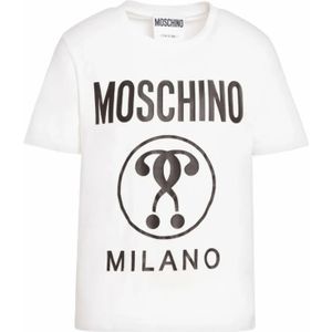 Moschino, Tops, Heren, Wit, S, Katoen, Couture T-shirt Wit Logo Print