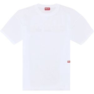 Diesel, T-shirt with photo print logo Wit, Heren, Maat:L