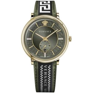 Versace, Accessoires, Heren, Veelkleurig, ONE Size, V-circle Multifunctioneel Leren Horloge