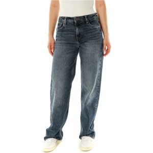 Pepe Jeans, Jeans, Dames, Blauw, W25 L32, Denim, Hoge taille losse rechte fit jeans