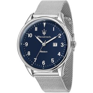 Maserati, Accessoires, Heren, Grijs, ONE Size, Blauw Stalen Quartz Horloge