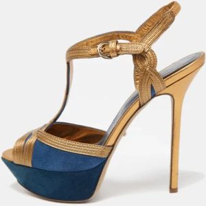 Sergio Rossi Pre-owned, Pre-owned, Dames, Blauw, 39 EU, Pre-owned Leather sandals