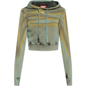 Diesel, Sweatshirts & Hoodies, Dames, Blauw, S, Katoen, F-Slimmy-Hood-Whisk cropped hoodie