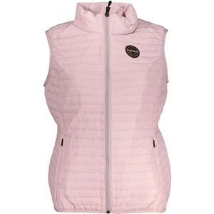 Napapijri, Jassen, Dames, Roze, XS, Polyester, Mouwloze Roze Jas met Contrastdetails