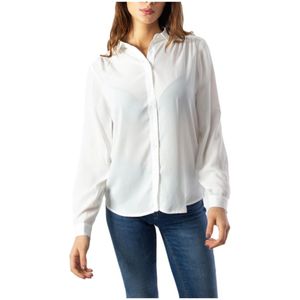 Vila, Blouses & Shirts, Dames, Wit, L, Polyester, Witte Blouse met Knopen, Lange Mouwen voor Dames